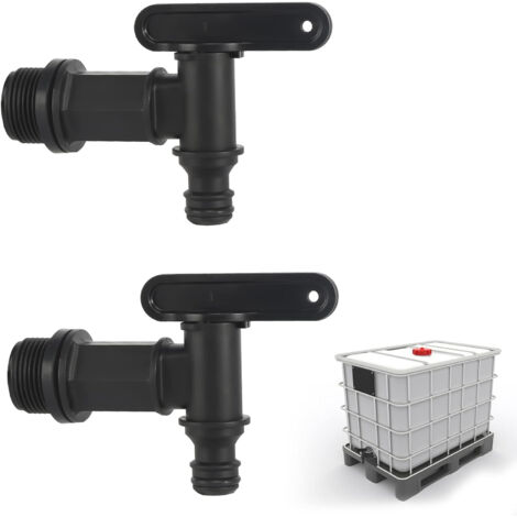 Sollbry Robinet Cuve Plastique, Lot de 2 Robinet pour Citerne De Pluie Robinet d'écoulement IBC 3/4", Robinet de Rechange en Plastique pour Citerne pour recuperateur Eau de Pluie (1/5)