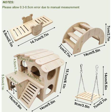 Hamac à Bascule En Bois Pour Hamster Et Petits Animaux - Jouet à Mâcher Et Pont De Jeu Pour Cage - 4