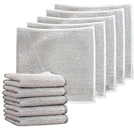 Sollbry Chiffons à vaisselle en fil métallique polyvalents pour humides et secs, torchon multifonctionnel anti-rayures, chiffons à vaisselle en fil métallique double couche, torchons en microfibre (10 (1/5)