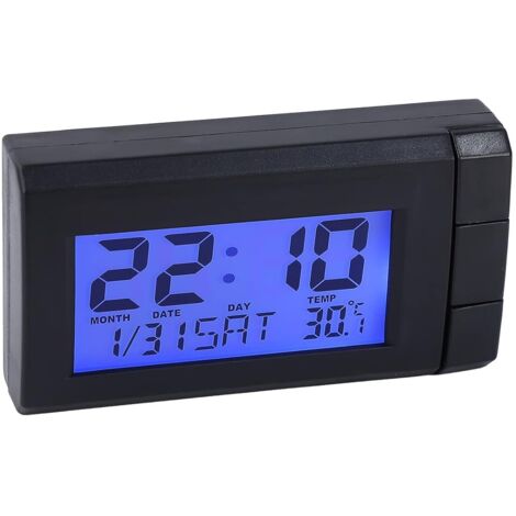 Sollbry Horloge Thermomètre de Voiture avec Rétroéclairage Bleu, Horloge électronique avec Affichage Numérique LCD 2 en 1 pour La Date de La Voiture