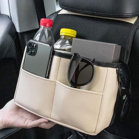 Sac Rangement Siège Voiture Cuir PU - Organisateur Arrière Avec Multi-Poches Marron Rouge