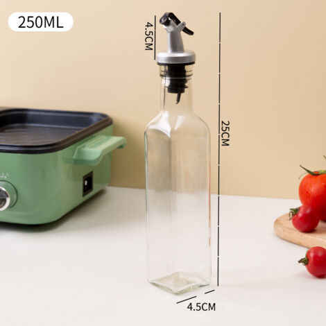 Distributeur D'huile D'olive En Verre 650 Ml – Bec Verseur Inox Automatique – Bouteille Cuisine Avec étiquettes – Pour Huile, Vinaigre, Sauce – Large Ouverture Facile à Remplir