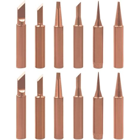 Sollbry 12Pcs 900M-T Pannes à Souder en Cuivre Pur, Pointe de Fer à Souder Sans Plomb Embout à Souder Forme K SK 2.4D 3C I B Tête de Soudage pour Station de Soudure