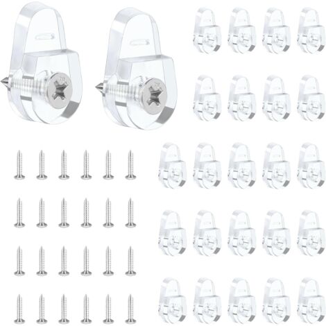 Sollbry Lot de 25 clips de montage pour miroir, crochets ronds pour miroir mural, kit de clips de fixation en verre, clips de montage en plastique transparent avec vis pour mur et porte de miroir fixe (1/5)
