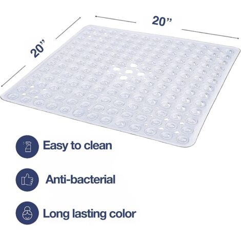 Tapis De Bain Anti-dérapant Carré 53x53 Cm - Anti-moisissure, Avec Ventouses Et Trous De Drainage, Lavable En Machine - 6