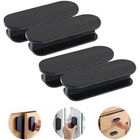 Sollbry Lot de 4 poignées de porte autocollantes - En plastique - Pour fenêtre, porte en verre, tiroir - Noir (1/4)