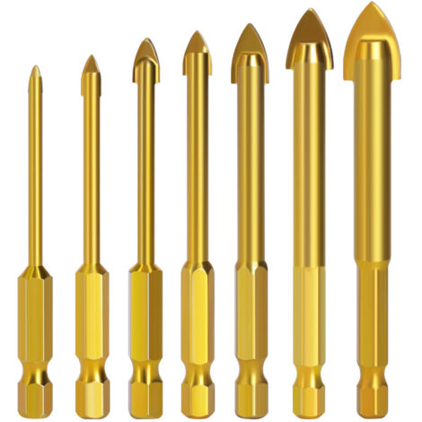 Sollbry 6 pcs Perceuse à Verre Hexagonale Till Foret avec revêtement en Titane Céramique Foret 4mm / 5mm / 6mm / 8mm / 10mm / 12mm Forage Outil pour Miroir Carreau de Verre (1/5)