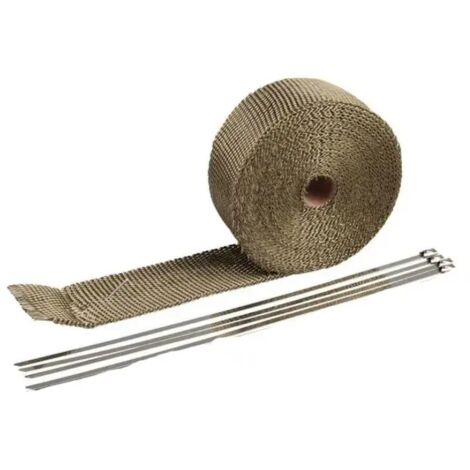 Sollbry Bande Thermique Echappement 2.5CM x 5M Isolant Thermique Bande avec 4 Attaches en Acier Inoxydable pour Ruban d'isolation Thermique de Collecteur d'échappement de Moto(Titane) (1/5)
