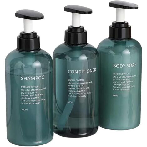 Sollbry 3 pièces Bouteilles de shampoing Remplissage 500 ML, 500 ML Flacon Pompe en Plastique, Shampooing Vides Réutilisable Flacon pour Le shampooing, Le revitalisant et Le Gel de Douche