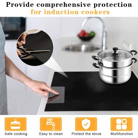 Tapis De Protection Plaque Cuisson Induction En Silicone Noir 52x61cm