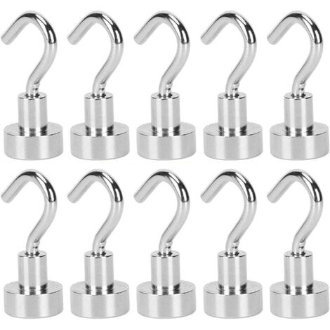Sollbry 10 Pcs Crochet Aimanté Puissant, Crochets Magnétiques, Crochets Magnétiques avec Aimants Néodymes pour Cuisine, Réfrigérateur, Bureau, Chambre, Salle de Bain (1/5)
