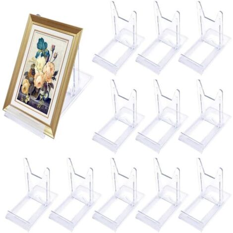 Sollbry 12 PCS Support de Présentation en Acrylique Transparent, Chevalets en Plastique Présentoirs Réglable, Supports de Cartes, Mini Chevalets et Support Assiette Porte Assiette Support Cadre Photo