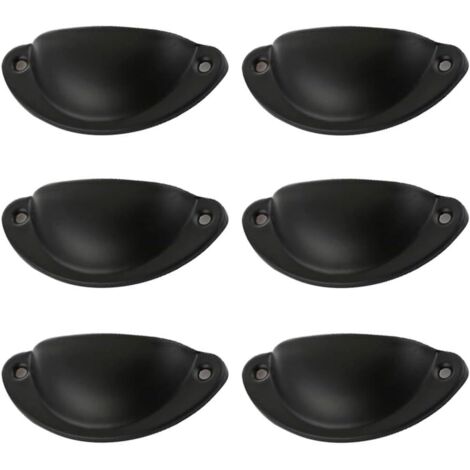 Sollbry 12 Poignée de Coquille Vintage pour Tiroir Armoire Meuble Cuisine, Fer Incurvé Bouton de Porte de Placard Retro 8,1 cm x 3,3 cm Noir (1/5)