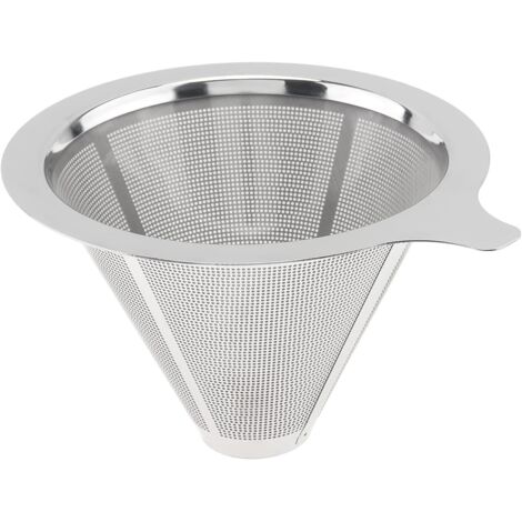 Sollbry Verser sur le goutteur de café en acier inoxydable, Filtre à café réutilisable sans papier, Cafetière réutilisable à une tasse à cône en métal (1-2 tasses) (1/5)