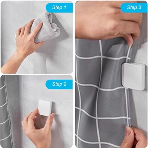 Lot 16 Clips Anti-Éclaboussures Rideau De Douche – Autocollants Muraux Solides – Rond & Carré – Blanc – Salle De Bain & Cuisine