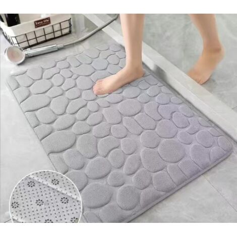 Sollbry Tapis de bain en mousse à mémoire de forme, tapis de salle de bain pavés, super absorbant l'eau, pour salle de bain, lavable en machine (40 x 60 cm, gris clair) (1/3)
