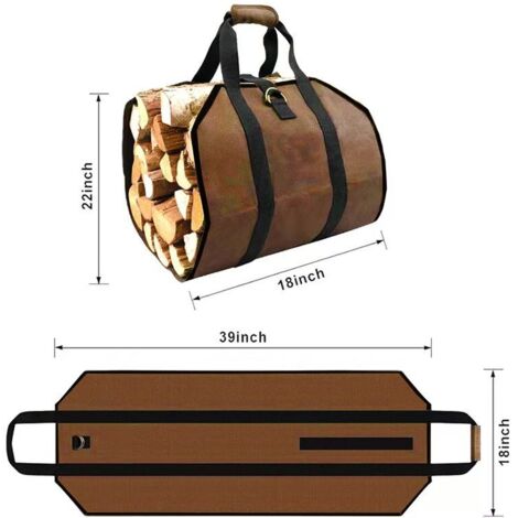 Sac à Bois Résistant En Toile Cirée - 99x46 Cm, Poignées Renforcées, Pour Cheminée Et Camping