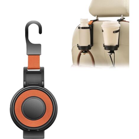 Sollbry Crochet d'appui-tête de voiture universel avec support de téléphone portable, rotatif, réglable, pour sac, portefeuille, tissu (orange) (1/4)