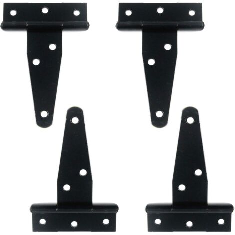 Sollbry 4 charnières en T décoratives pour porte, portail, armoire, abri de jardin, charnières à sangle en T, avec vis de montage, noir, longueur 3" (1/3)