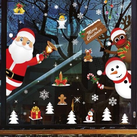 Autocollants Muraux 3D Noël - Père Noël, Rennes, Bonhommes De Neige - Décor Amovible Pour Fenêtre, Frigo, Porte