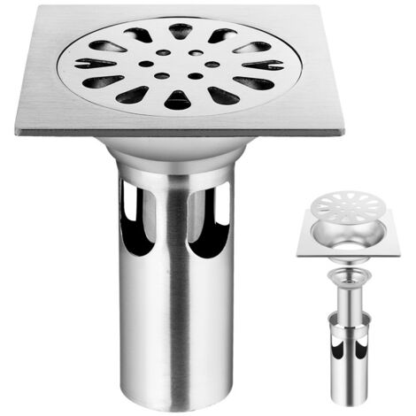Sollbry Siphon de sol en acier inoxydable pour salle de bain, toilettes, cuisine, buanderie, jardin - 98 mm x 98 mm (1/4)