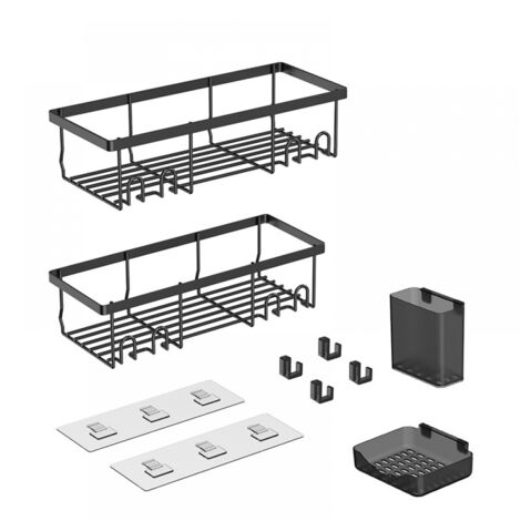 BEBUSINGOTO (lot de 4, noir) étagère d'angle antirouille sans perçage pour salle de bain, suspension murale pour lavabo (1/4)