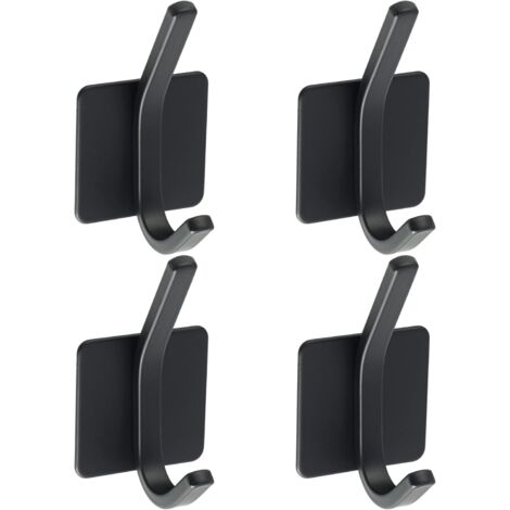 BEBUSINGOTO 4 Pcs Crochet Adhésif Patère Murale Adhésive en Acier Inoxydable SUS 304 Porte Manteau Mural Noir Porte Serviette pour Salle de Bain ou Cuisine, (1/5)