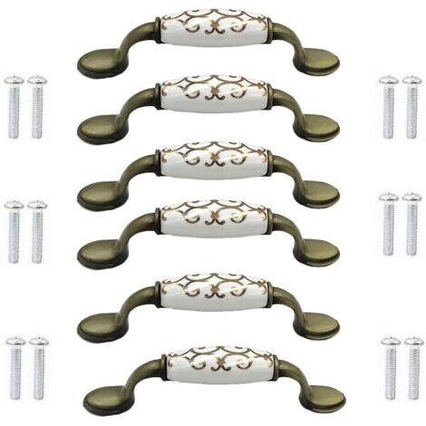 BEBUSINGOTO (6 pièces) boutons de porte en céramique en alliage de bronze pour armoire, armoire, garde-robe, poignée en bronze de style chinois (1/5)