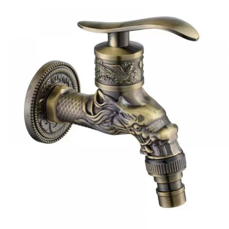 BEBUSINGOTO Robinet mural en laiton vintage, robinet G1/2", robinet de jardin de salle de bains de cuisine sculpté en cuivre antique avec dragon (1/5)