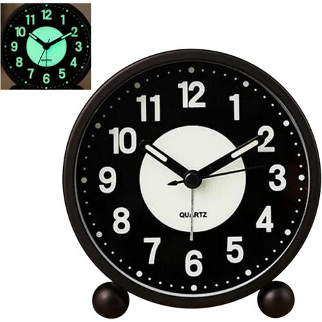 BEBUSINGOTO L'horloge d'alarme s'allume 4 "l'horloge de bureau analogique silencieuse ronde, avec l'horloge d'alarme forte et la lumière de nuit, convient pour la Chambre (1/5)