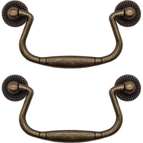 BEBUSINGOTO Lot de 2 poignées de tiroir antiques pliantes en fer bronze pour portes d'armoire, commode, cuisine, buffet, etc. Style vintage maison de campagne ré (1/4)