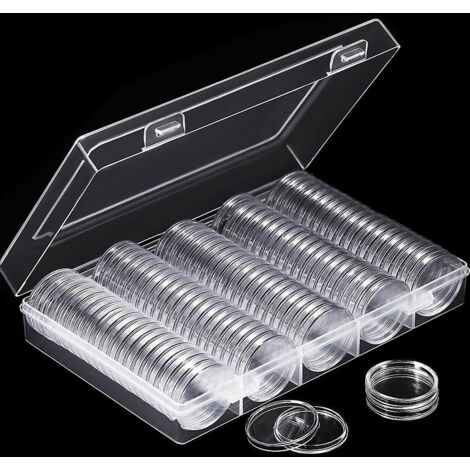 BEBUSINGOTO Lot de 100 capsules transparentes pour pièces de monnaie de 30 mm, boîte de rangement transparente pour pièces de collection commémoratives (1/5)