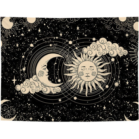 BEBUSINGOTO Soleil et Lune Tapisserie pour Chambre à Coucher Noir et Blanc Tapisserie Tenture Murale Bohème Mystique Tapisserie Art Mural Suspendu Décor de Chambre pour Salon Dortoir Décor 130-150cm (1/5)
