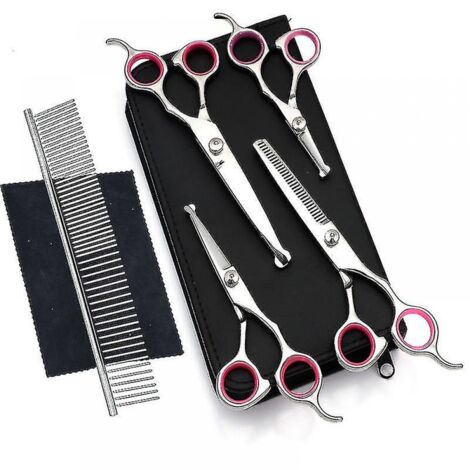 BEBUSINGOTO Kit de ciseaux de toilettage professionnels 6 en 1 en acier inoxydable, à pointe ronde, pour le toilettage des chiens et des chats (1/5)
