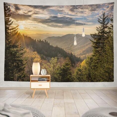 BEBUSINGOTO Tapisserie décorative à suspendre au lever du soleil d'automne Big Mountain Forest Sunrise Wilderness Park, 130 x 150 cm, adaptée pour le salon de la chambre à coucher