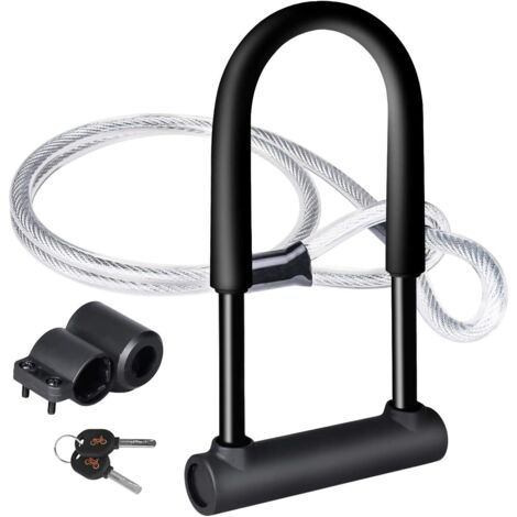 BEBUSINGOTO Antivol de vélo, Antivol en U pour vélo avec 1,2 m Flex Acier câble et Support de Montage Robuste pour Vélo, Bicyclette, Scooters, etc (1/5)
