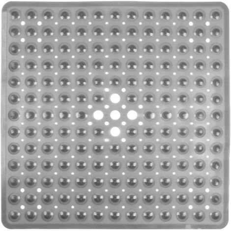 BEBUSINGOTO Tapis de bain carré antidérapant en PVC, ventouses à haute adhérence, antibactérien, résistant à la moisissure (53x53 cm, gris clair) (1/5)