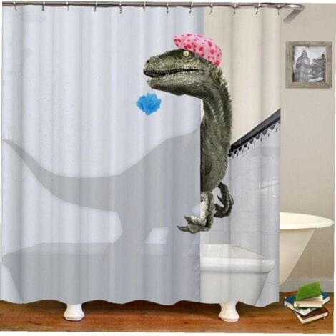 BEBUSINGOTO Baignade Dinosaure Imprimer Rideau Rideau Étanche Salle De Bain Rideau Salle De Bain Douche Accessoires Décor Rideau De Bain180x180cm (1/4)
