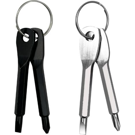 BEBUSINGOTO Lot de 4 petits tournevis EDC - Mini tournevis cruciformes - Avec porte-clés - Cadeau pour homme - Noir et argenté (1/5)