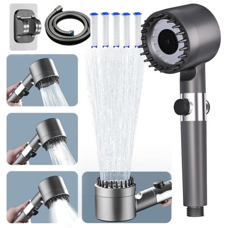 BEBUSINGOTO Pommeau de douche haute pression à économie d'eau avec tuyau de douche de 1,5 M et support, 4 modes réglables (1/5)