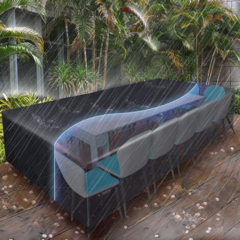 BEBUSINGOTO Housses de Meubles 315x160x74cm, Housse Salon de Jardin pour 10-12 Sièges Imperméable, Housse de Protection Meubles Couverture de Jardin pour Table, Canapé, Inclinable, Chaises, Noir (1/5)