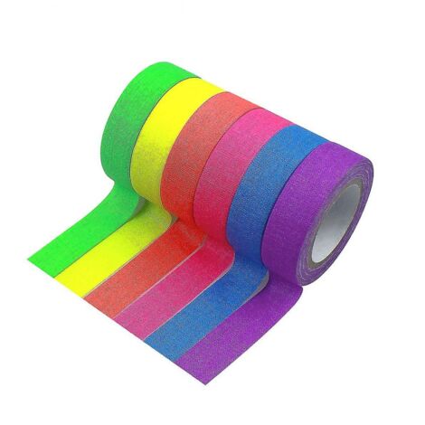 BEBUSINGOTO 6 rouleaux de ruban adhésif en tissu Fluorescent, rubans Gaffer lumineux au néon, ruban auto-adhésif à pointes réactives à la lumière noire Uv qui brillent dans le noir (1/5)