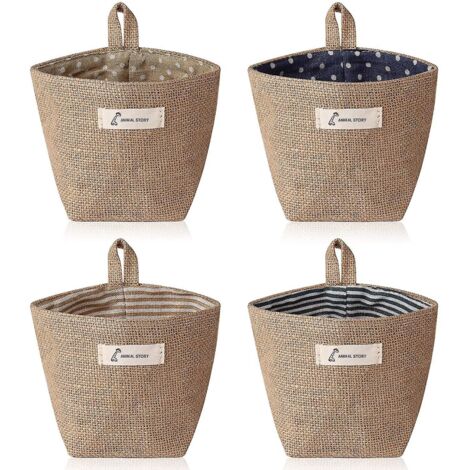 BEBUSINGOTO 4 pièces Mini sac de rangement suspendu, coton lin petit panier de rangement décoratif (1/5)