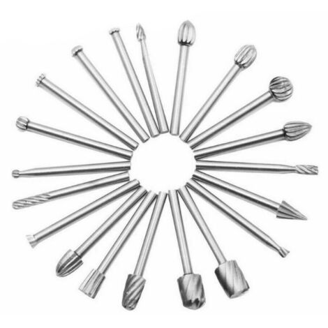 BEBUSINGOTO 20 Pcs HSS Fraises Rotatives, Fraise Rotative Diamant, Fraise Bois Outil de Routage avec 3mm Tige pour , Accessoires Outil Rotatif pour Bricolage Menuiserie, Gravure - Argent (1/4)