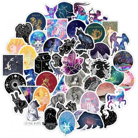 BEBUSINGOTO 50pcs Autocollants Constellations du Zodiaque - Autocollants en Vinyle imperméables Galaxy Stars - Décalcomanies Magiques de Mythe de Tarot de Divination (1/5)
