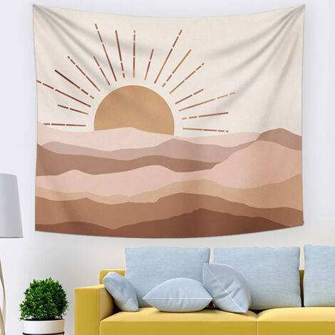 BEBUSINGOTO Tapisserie murale bohème médiévale avec lever du soleil et montagnes, décoration abstraite, paysage naturel, décoration d'intérieur minimaliste, chambre à coucher, marron, 130 x 150 cm (1/5)