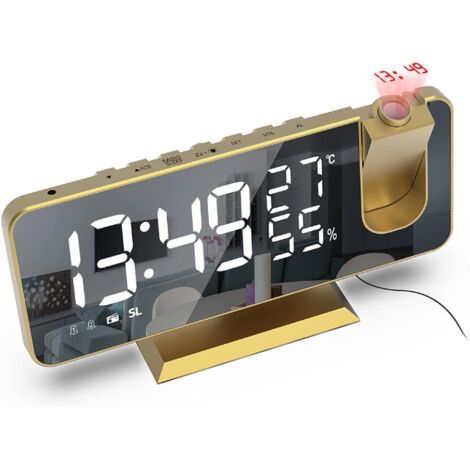BEBUSINGOTO Reveil avec Projection Plafond, Réveil Projecteur Digital Rotatif 180° Réveil Numérique LED, Réveil Matin avec Double Alarmes, Port de Chargement USB, Humidité Température Intérieure (1/5)