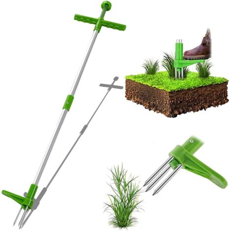 BEBUSINGOTO Extracteur de mauvaises herbes manuel avec poignée en acier et 3 griffes, outil de jardinage pour pelouse et jardin (1/5)