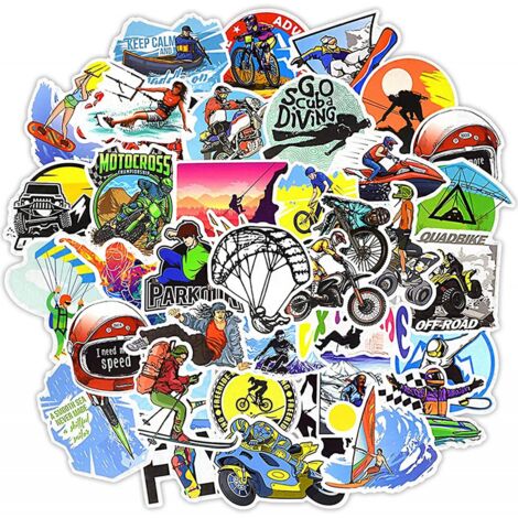 BEBUSINGOTO Autocollants de sport (50 pièces), autocollants en vinyle d'aventure en plein air, pack d'autocollants imperméables parfaits pour Macbook, bouteille d'eau, ordinateur portable, téléphone (1/5)