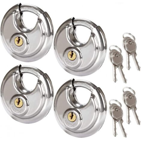 BEBUSINGOTO Ensemble de 4 cadenas circulaires de sécurité, cadenas ronds en acier inoxydable de 70 mm, cadenas à disque résistants à la rouille (1/5)